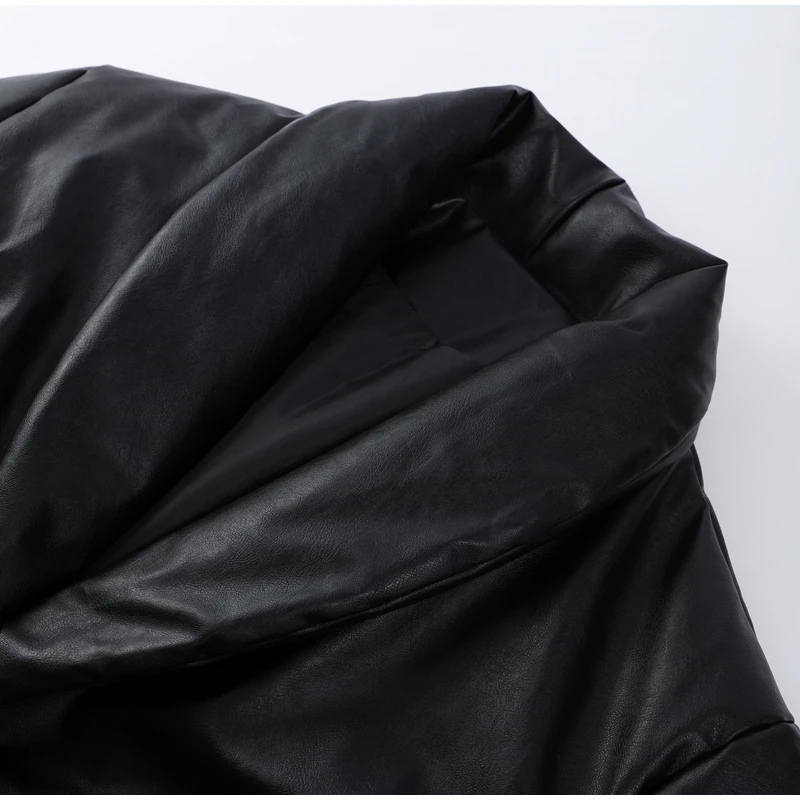 Oversized Faux Leather Puffer Jacket