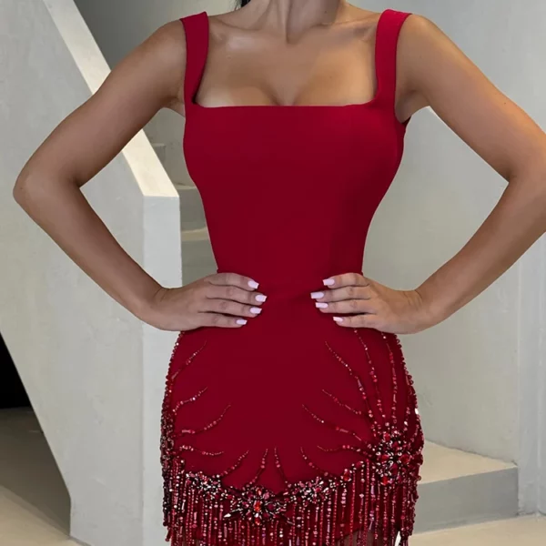 Square Neck Fringe Mini Dress