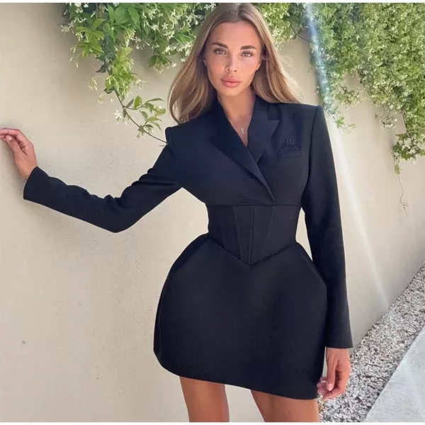 Structured Black Blazer Mini Dress