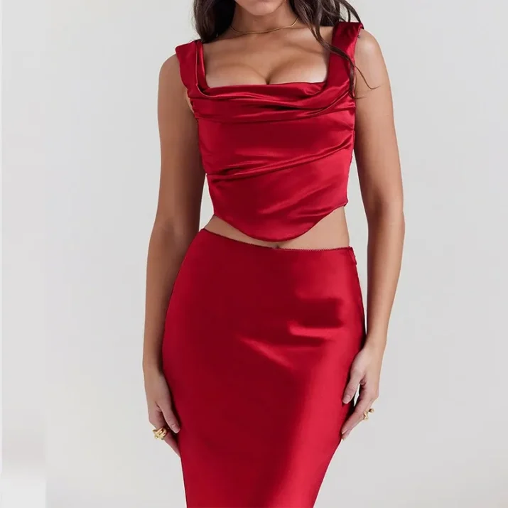 Satin Two-Piece Maxi Set - satin two piece