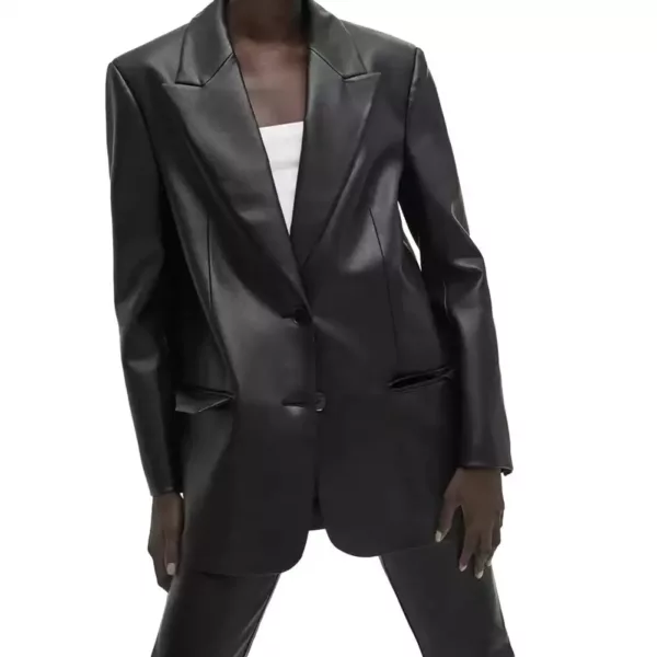 Black Faux Leather Blazer