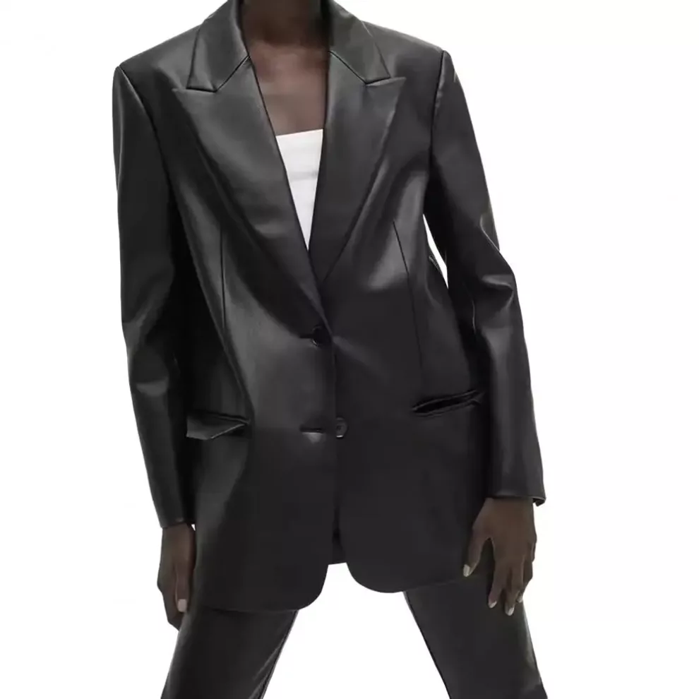 Black Faux Leather Blazer